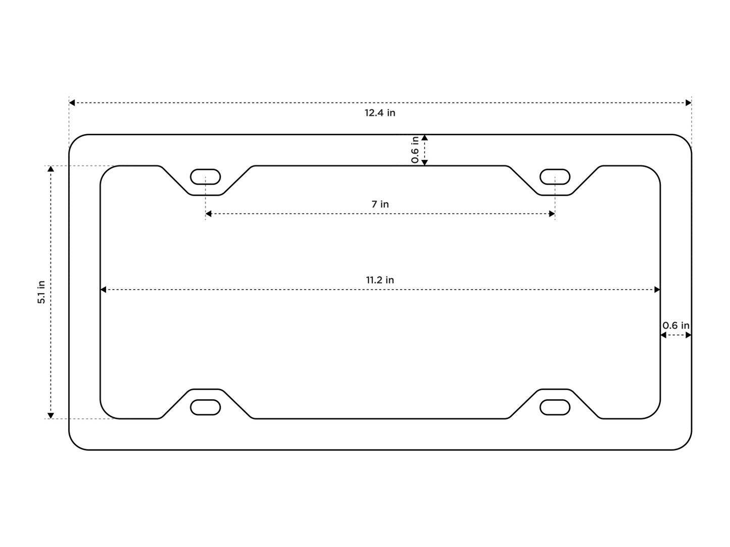 Dimensional specifications diagram showing precise measurements of minimalist 4-hole frame design