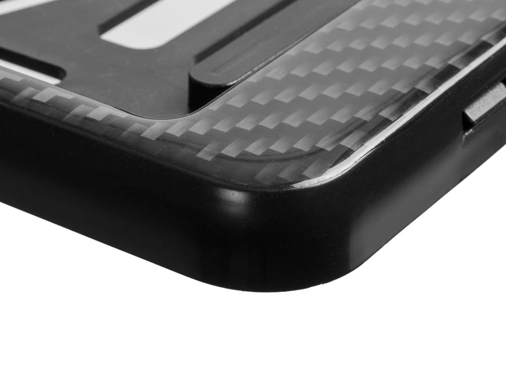 Carbon Fiber Euro license plate frame up close